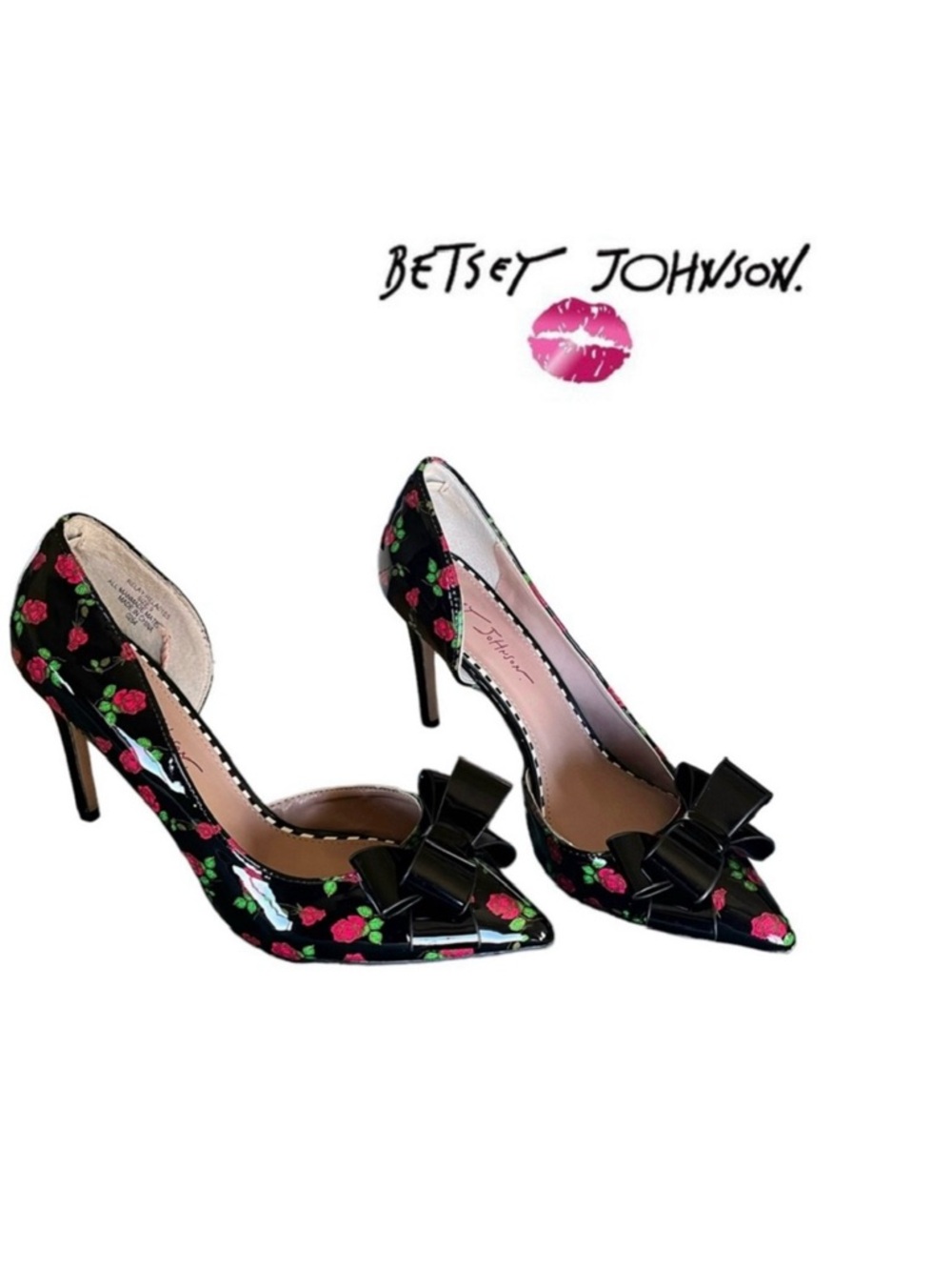 🥀 Betsey Johnson Bret Rose Classic Patent Stiletto D'Orsay Heels 7.5 🥀